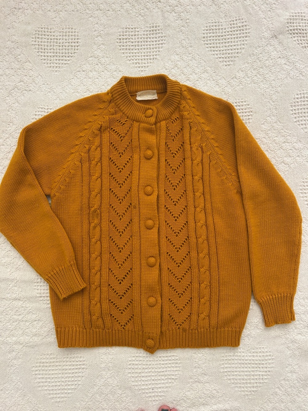 Incredible Vintage Grandma Mustard Cable Knit Button-Up Cardigan